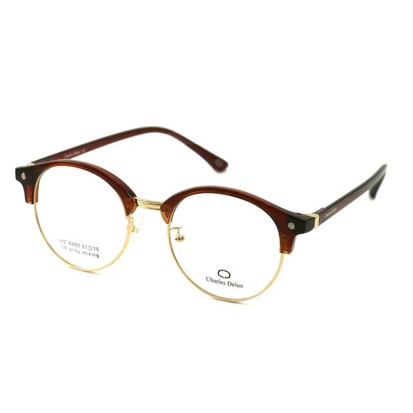 Charles Delon Round Men Havana/Gold Plastic Frame - Picture 1 of 8